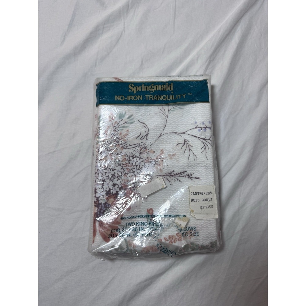 Vtg Springmaid Tranquility Set 2 King Size Pillowcases Floral Made In The USA